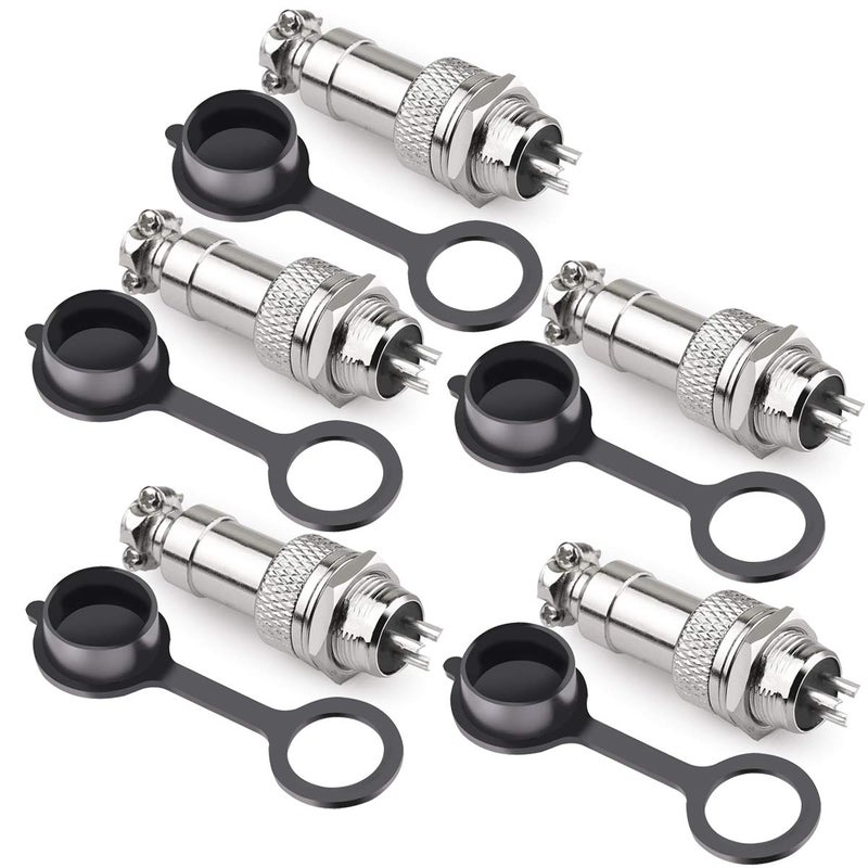 DIYhz GX12 3 Pins Panel Metal Mount Circular Metal Aviation Connector Adapter Male Female Plug Socket with Waterproof Cap (5 Pcs) - Image 1